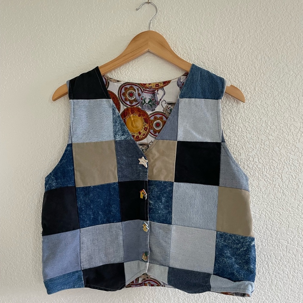 Handmade Patchwork denim vest size medium